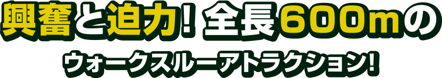 興奮と迫力! 全長600mのウォークスルーアトラクション!